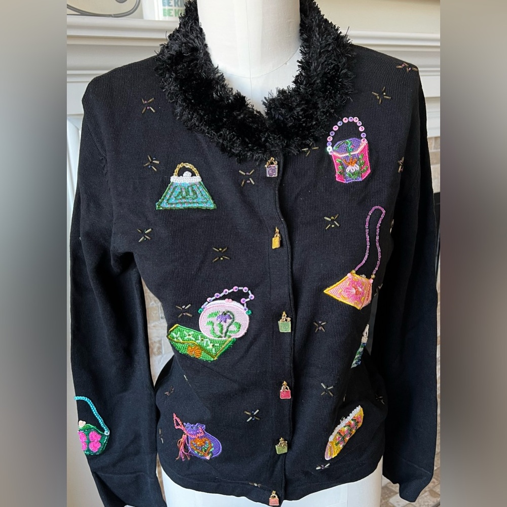 “That Sweater” Born To Shop black embellished with embroidered purses handbags